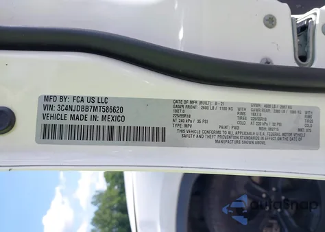 2021 Jeep Compass Altitude 4X4 из США, поврежденный, VIN 3C4NJDBB7MT586620